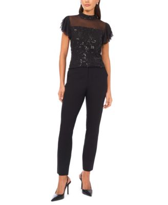 Women's Embellished Detail Mock Neck Top