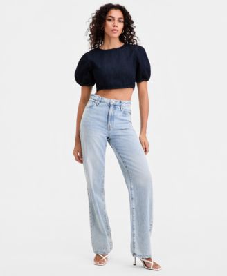 Women's Cropped Puffed-Sleeve Top
