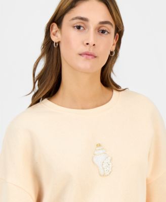 Juniors' Long-Sleeve Beaded Crewneck Sweatshirt