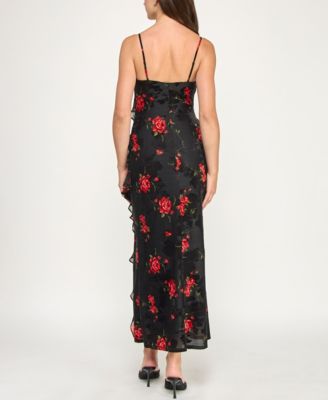 Juniors' Strappy V-Neck Multi Ruffle Maxi Dress