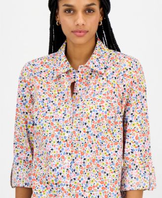 Nautica Women's Patterned Roll-Tab Shirt