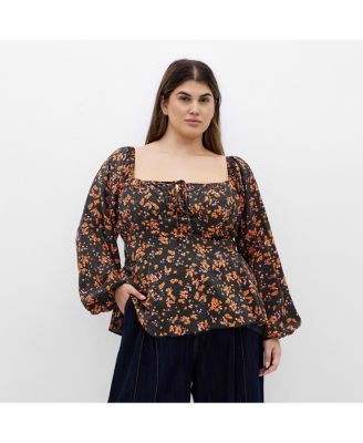 Plus Size Gigi Long Sleeve Daisy Print Top