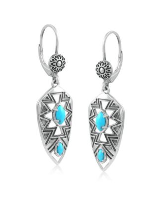 Sterling Silver Marquise Kingman Turquoise Patterned Lever Back Earrings