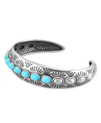 American West Jewelry Sterling Silver Sleeping Beauty Turquoise Gemstone Textured Cuff Bracelet, Size Large