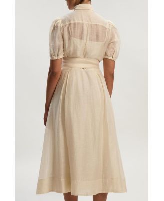 Women's Organdie Tie Neck Woven Midi Dress