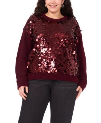 Plus Size Crewneck Paillette Sequin Long-Sleeve Sweater