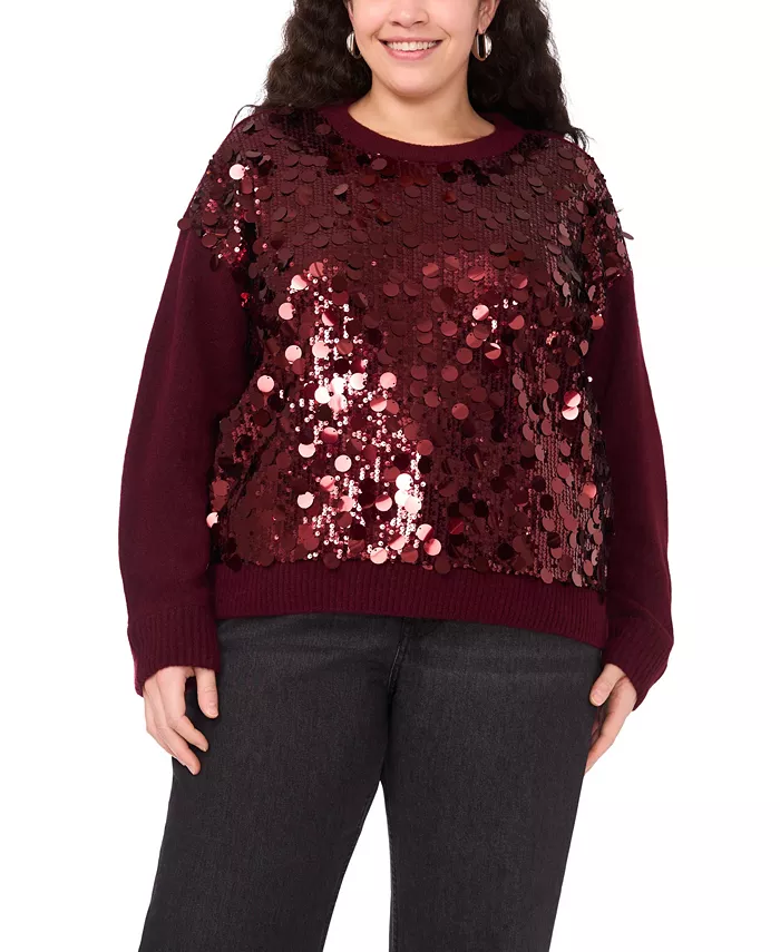 Plus Size Crewneck Paillette Sequin Long-Sleeve Sweater