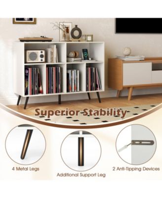 Large MDF Record Player Stand Cabinet with Built-In Power Outlet and Open Shelves