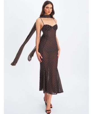 Women's Yadira Brown Base Polka Dot Chiffon Maxi Dress