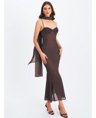 Women's Yadira Brown Base Polka Dot Chiffon Maxi Dress