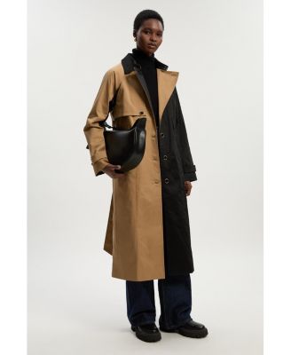 Women's Color Block Belted Tailored Trench Coat