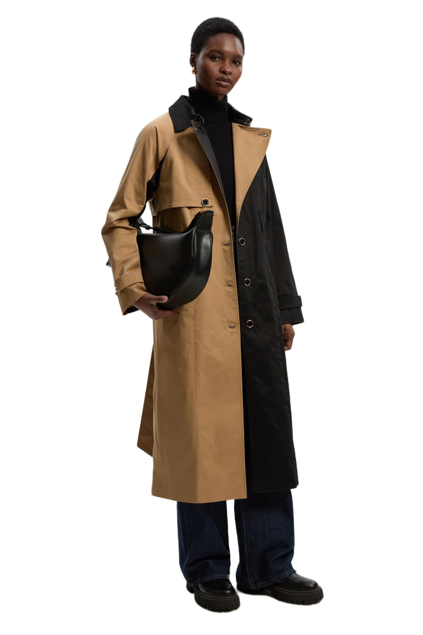 Женское пальто Karen Millen Color Block Belted Tailored Trench, цвет: Верблюжий — фото 2