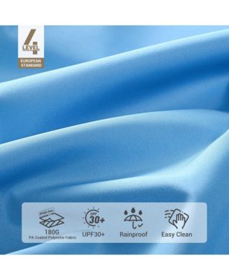 9ft Solid Wood Outdoor Patio Umbrella with Base Included Parasol Wheels Stand for Bistro Market Garden Deck Yard Poolside Blue