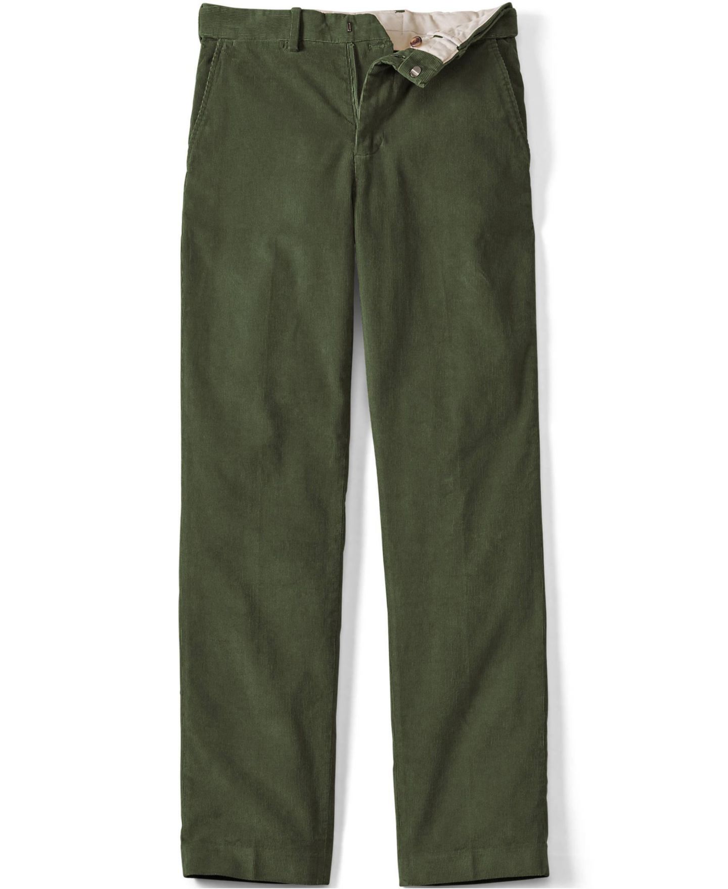 Мужские брюки Lands' End Corduroy Comfort Waist Traditional Fit Plain Front Pant, цвет: Тёмно-зелёный мох — фото 3