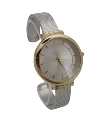 Two Tone Shiny Face Textured Bangle Watch