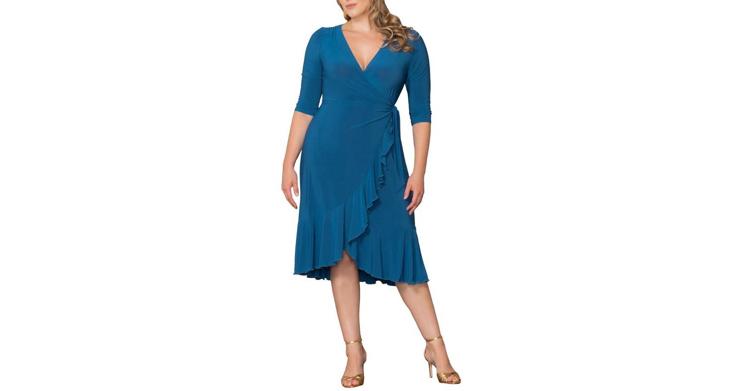 Plus Size Whimsy Ruffled Midi Wrap Dress