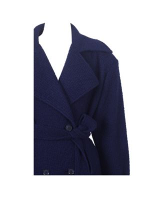 Women Jaelyn Midnight Blue Wool Blend Double-Breasted Belted Coat