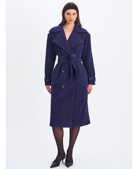 Женские куртки Miss Circle Jaelyn Midnight Blue Wool Blend Double-Breasted Belted Coat