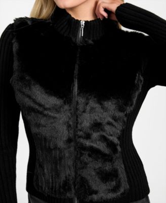 Women's Mila Mixed Media Faux-Fur Zip-Front Cardigan 