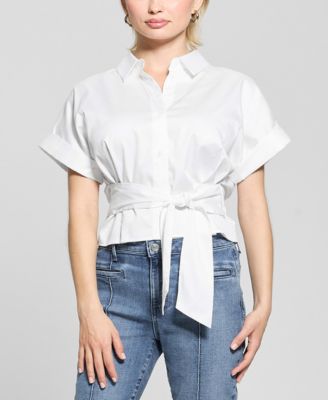 GUESS - Women's Julie Solid Tie-Front Button-Down Top