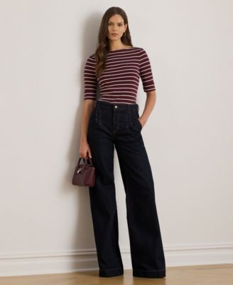 Petite Boat Neck Striped T-Shirt