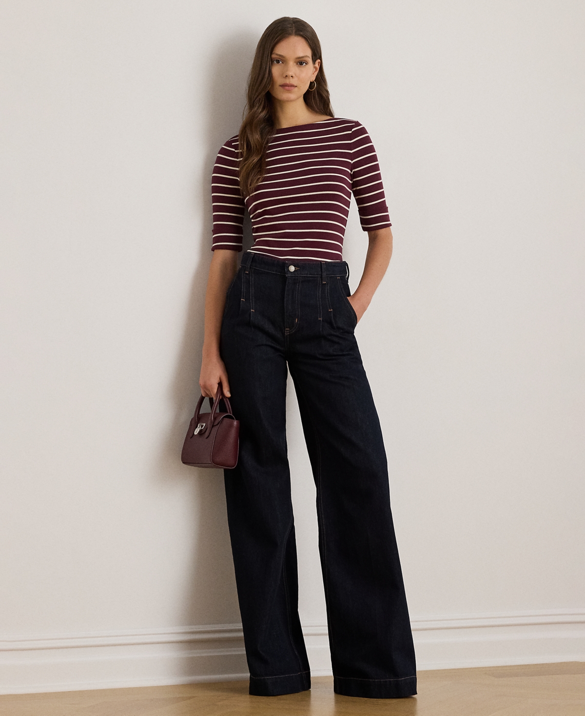 Ralph Lauren Petite Boat Neck Striped T-shirt In Multi