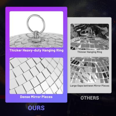 16" Large Disco Ball Mirror Big Hanging Glass Decor for 70s 80s Party Events Wedding DJ Dance Club Stage Lighting Silver