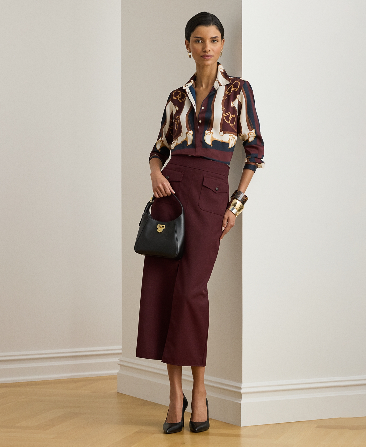 Ralph Lauren Petite Classic Fit Equestrian-print Twill Shirt In Blue