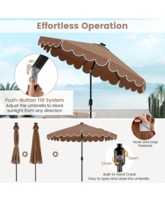 9.3 FT Solar Patio Umbrella Outdoor Market Sunshade with 24 LED Ruffles