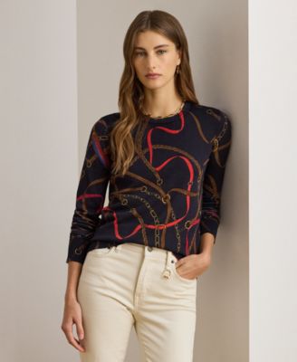 Lauren Ralph Lauren - Petite Belting Print Long Sleeve Sweater