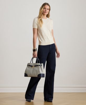 Petite Textured Belting-Motif Short Sleeve Sweater