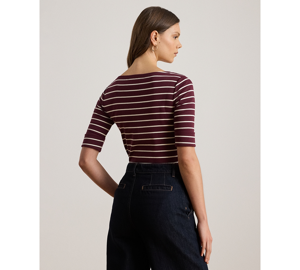 Ralph Lauren Petite Boat Neck Striped T-shirt In Multi