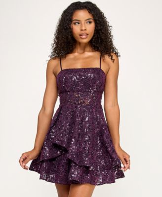 KATIA RAE - Juniors' Sequined Square-Neck Dress