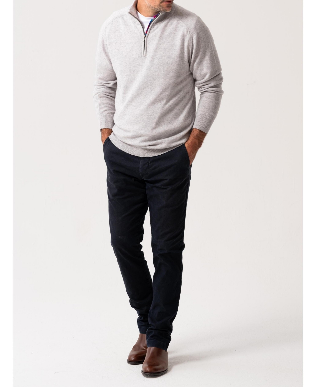 Koy Clothing Men's Navy Wool/Cashmere Qtr Zip Jumper
