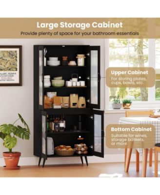 Kitchen Pantry Cabinet with Translucent Fluted Doors & Adjustable Shelf