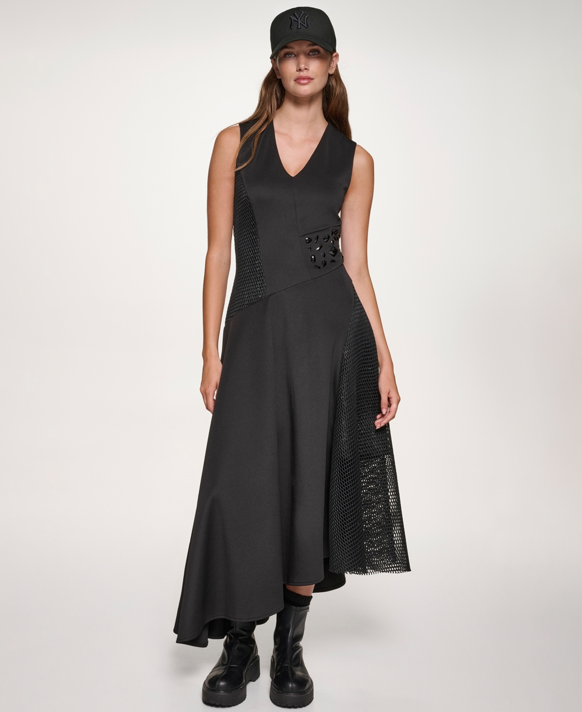 Dkny Missy Sleeveless Mix Media Panel Asymmetrical Knit Dress