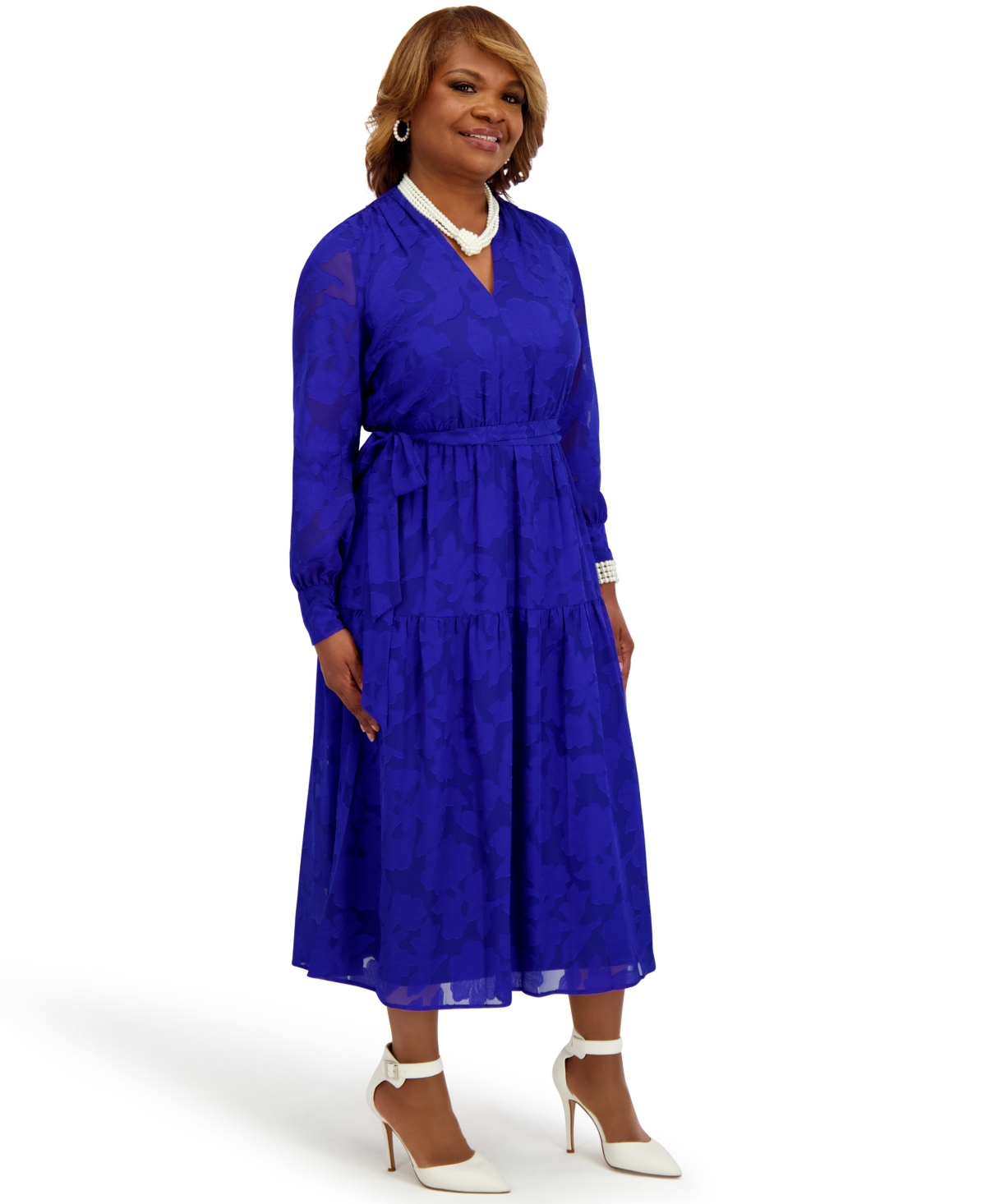 Kasper Women's Soft V-neck Tiered Midi Dress In Blue