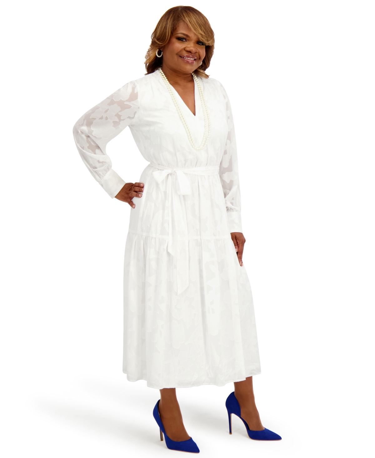 Kasper Women's Soft V-Neck Tiered Midi Dress