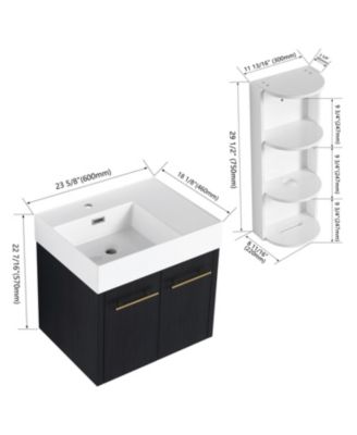 24" Wall-Mount Vanity, Resin Left Basin, Storage, KD