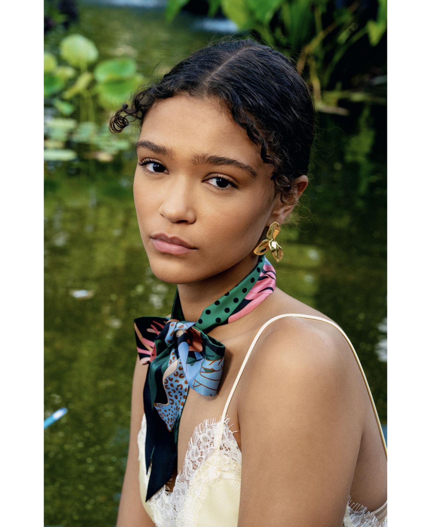 Женский шарф Jessie Zhao New York Silk Skinny Scarf Night Jungle Gathering, цвет: Зелёный — фото 5