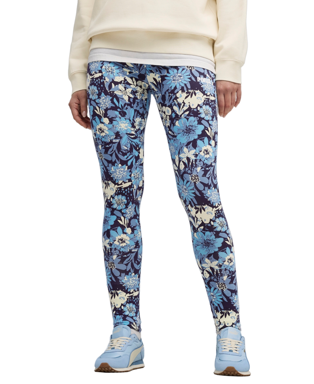 Puma Women's Essential Floral Print Mid Rise Leggings In Blue