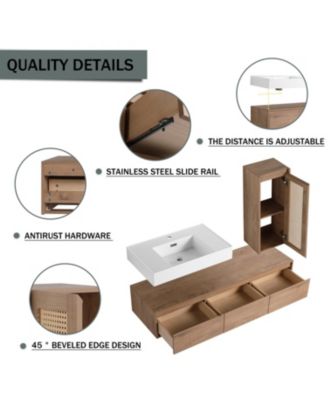  60" Wall-Mount Vanity, Resin Sink & Cabinet, Soft-Close Drawers