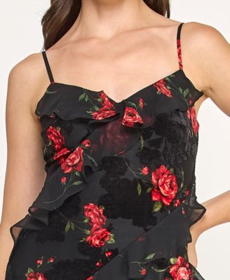 Juniors' Strappy V-Neck Multi Ruffle Maxi Dress