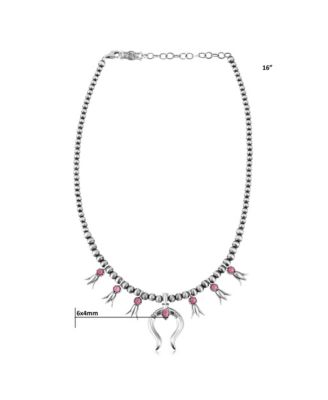 Sterling Silver Rhodonite Beaded Squash Blossom Necklace, 16 to 19 Inches