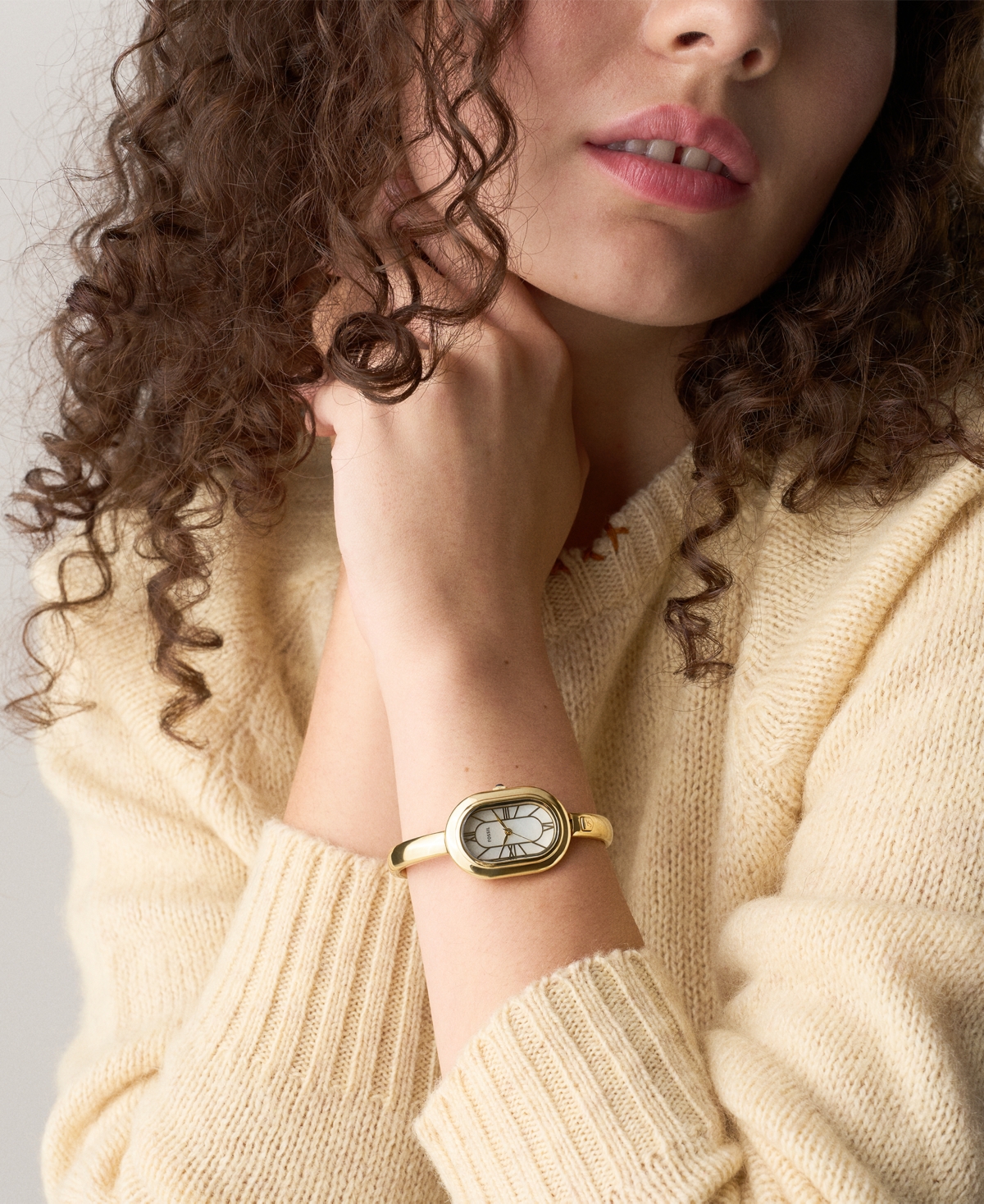 Fossil Women's Sloan Three-Hand Gold-Tone Stainless Steel Bangle Watch, 25mm