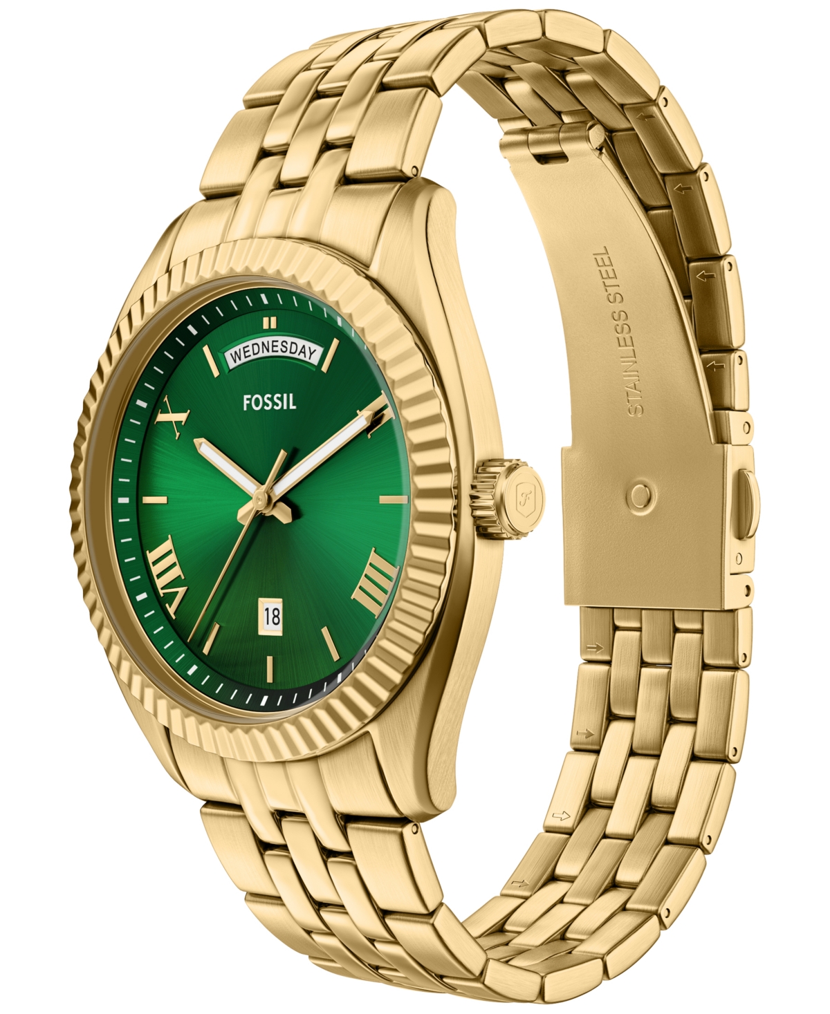 Fossil Men's Campbell Three-Hand Day-Date Gold-Tone Stainless Steel Watch, 42mm