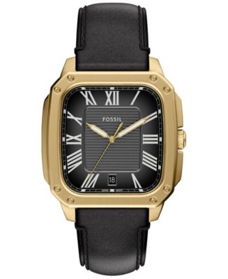 FOSSIL ゴールド ブラックダイヤル 時計 2本セット Fossil Men's Crosby Three-Hand Black Leather Watch, 42mm - Macy's