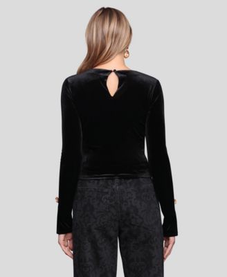 Women's Long Sleeve Rose Button Velvet Top