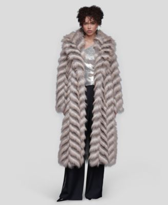 Women's Faux Fur Chevron Notch Collar Maxi Coat
