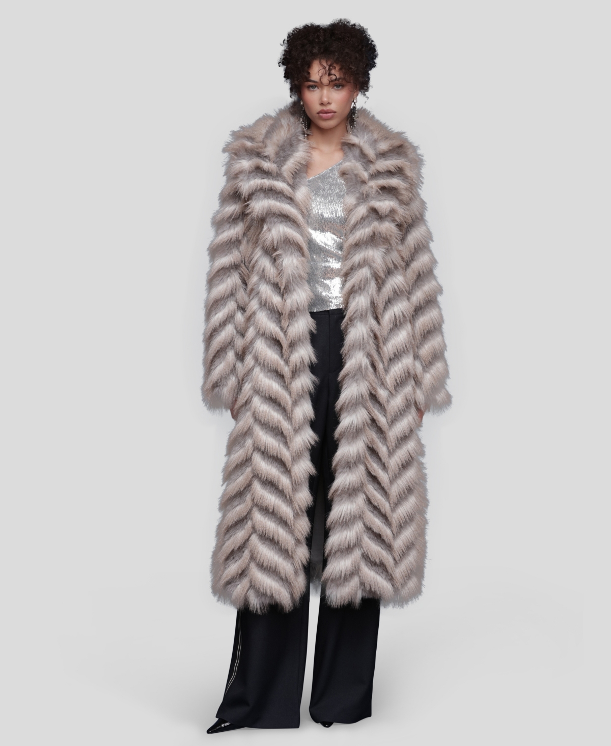 Avec Les Filles Women's Chevron Hook And Eye Coat In Brown